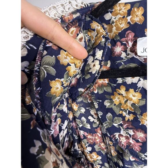 Vintage 80s 90s Floral Dress w/ Lace Collar Puff Sleeves, Romantic Prairie Style - Picture 9 of 11